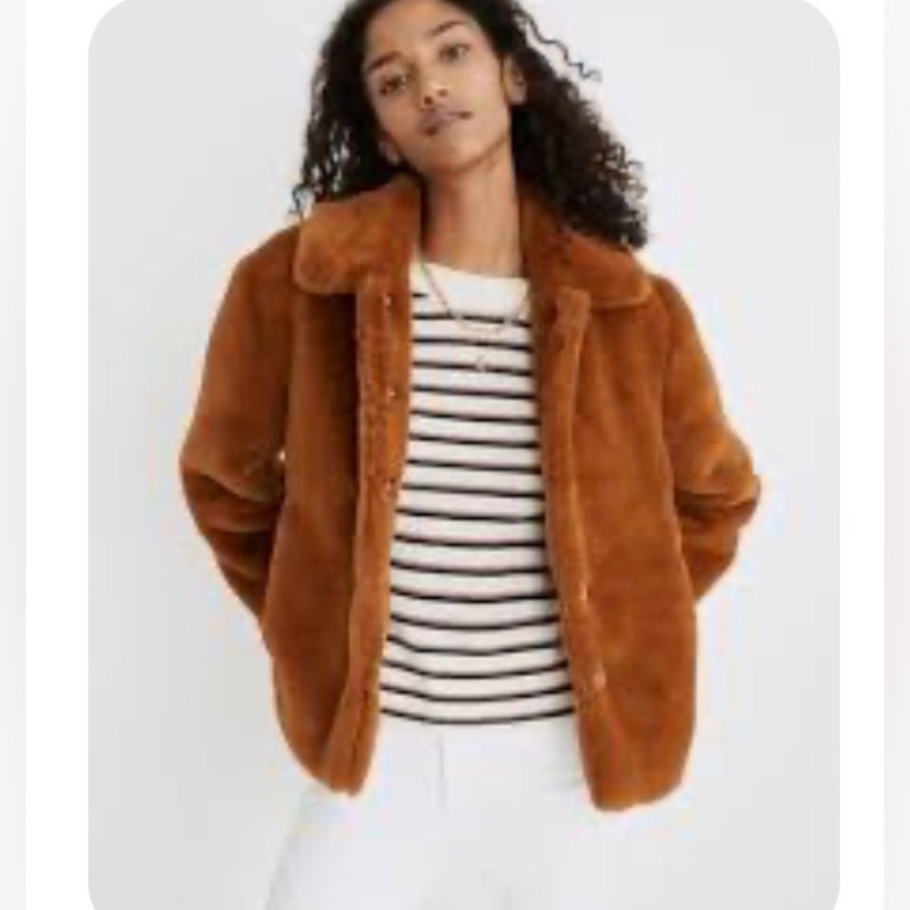 MADEWELL faux fur snap front coat size small